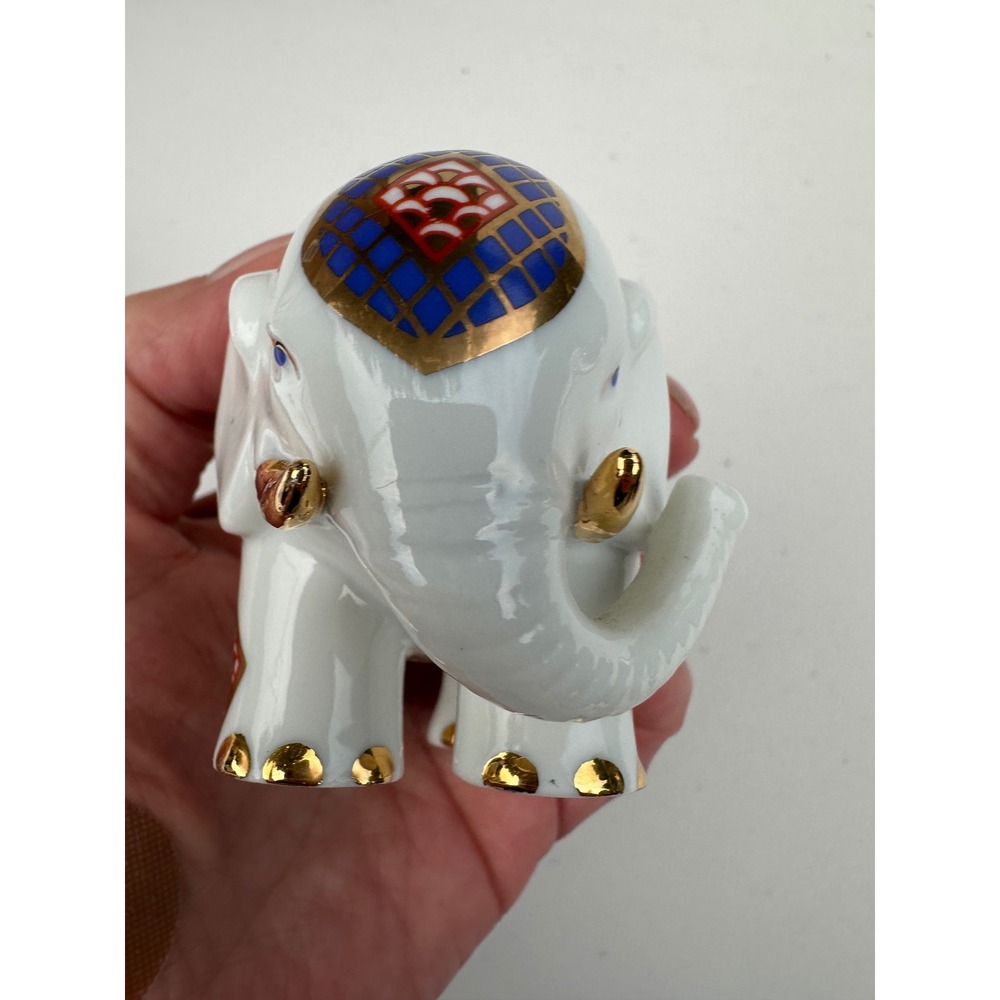 PG Malaysia Porcelain Elephant Figurine Imari Style Gold Relief Handcrafted